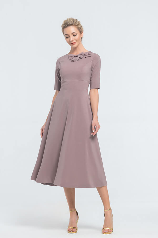 Modest Mauve Midi Bridesmaid Dresses