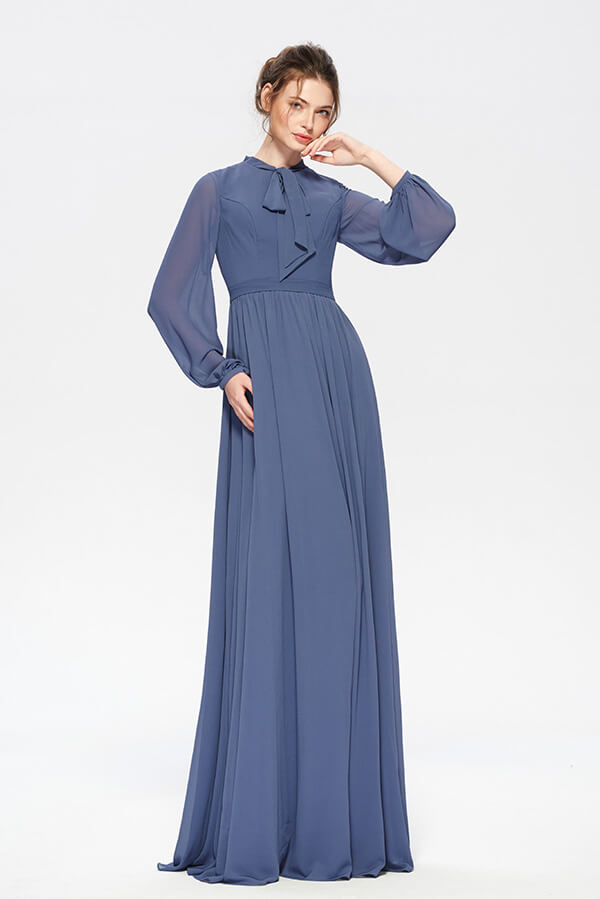 Slate Blue Bridesmaid Dresses Long Sleeves