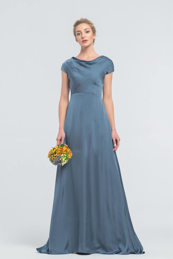 Minimalist Dusty Blue Satin Bridesmaid Dress