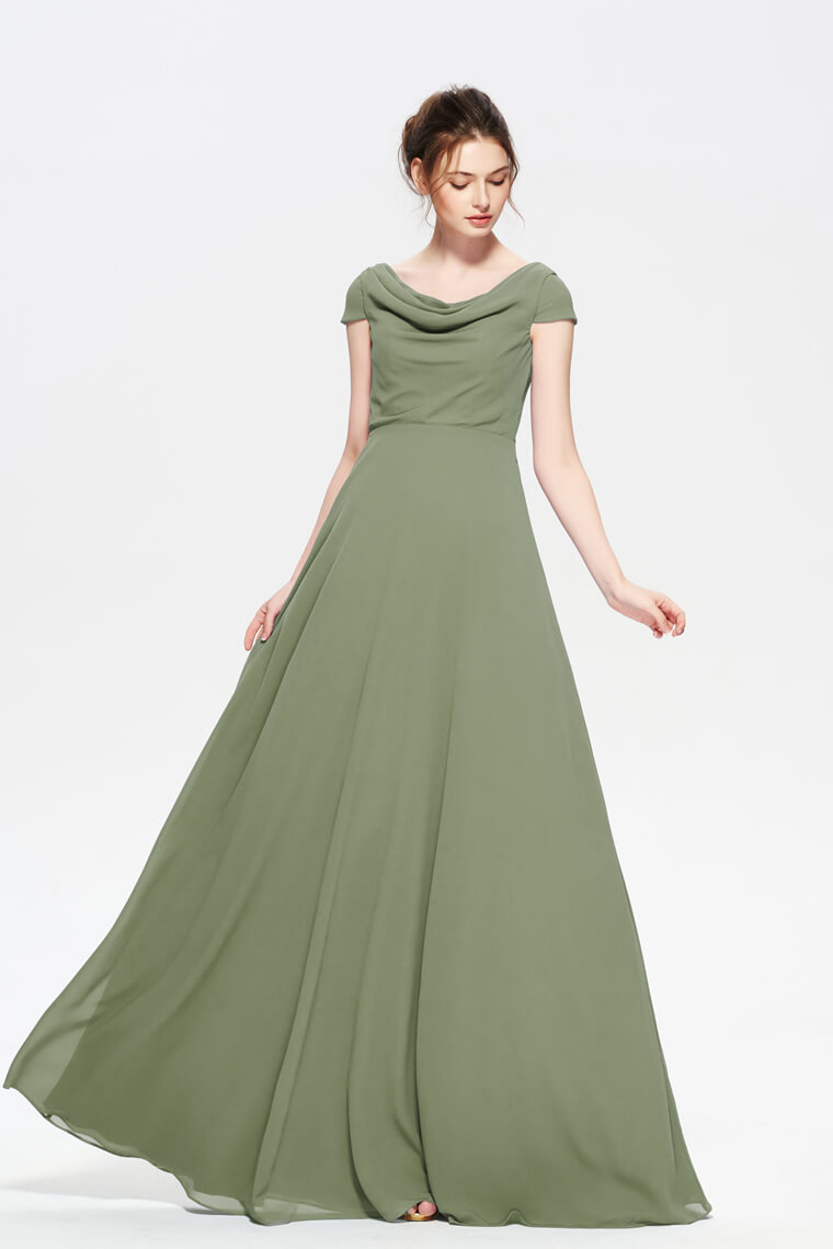 Cowl Neck Dusty Olive Bridesmaid Dresses