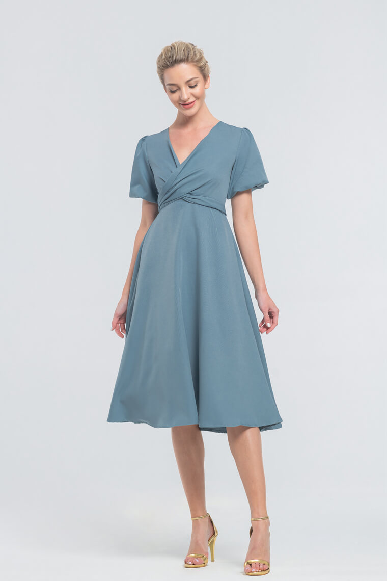 Dusty Blue Midi Bridesmaid Dresses