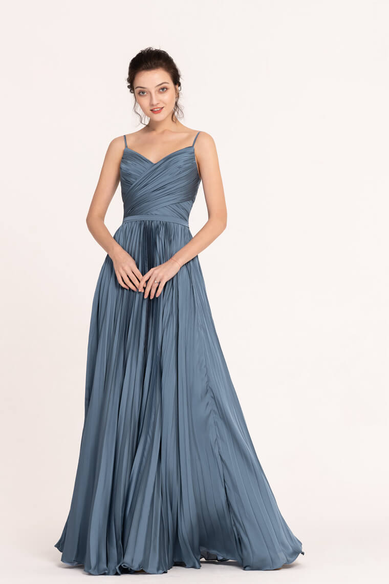 Slate Blue Satin Pleated bridesmaid Dresses
