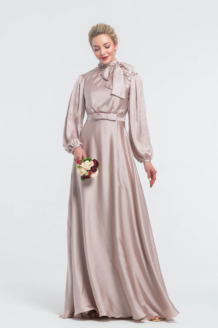 Satin Mock Neck Bridesmaid Dress