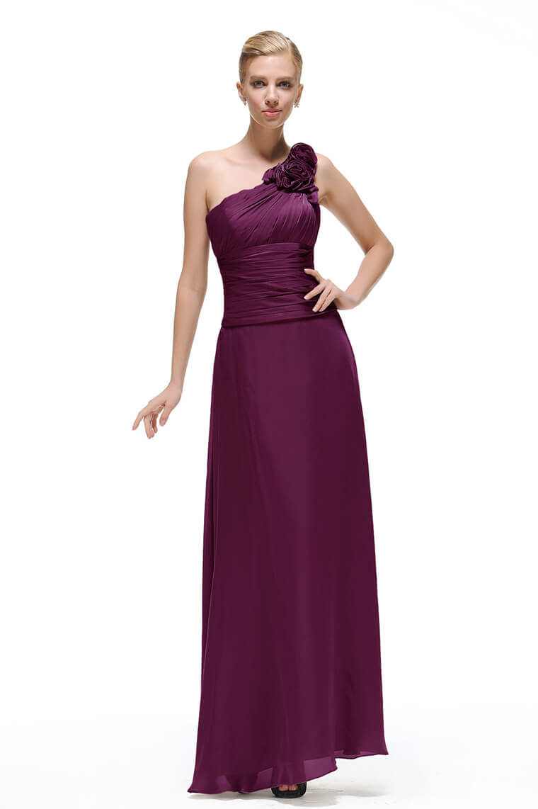 One Shoulder Plum Satin Bridesmaid Dresses