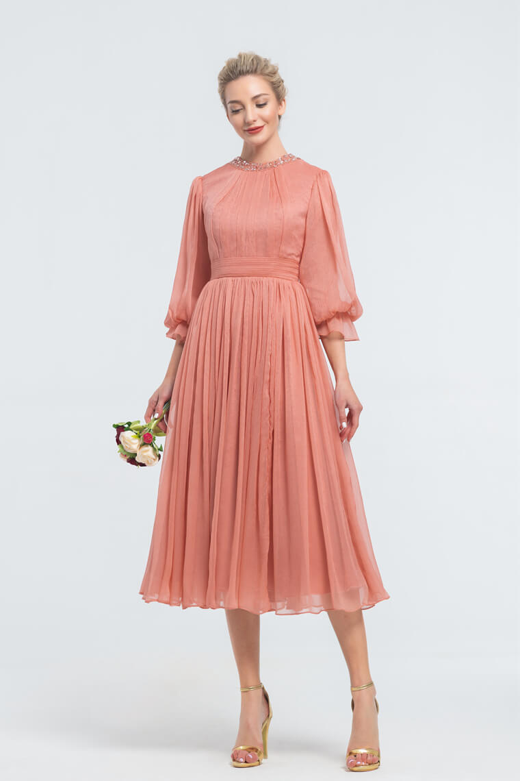 Terracotta Modest Midi Bridesmaid Dresses