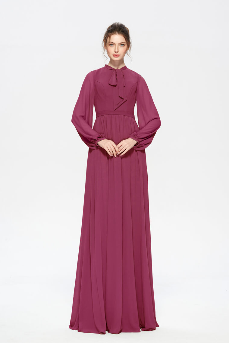Modest Rosewood Mother of the Bride Dresses Long Sleeves