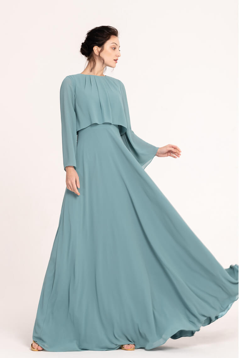 Sea glass Modest Mother of the Bride Dress Long Sleeves