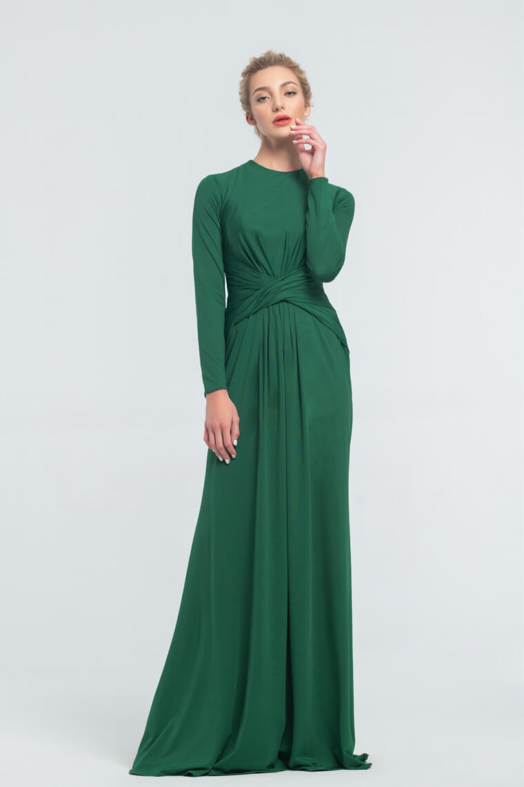 Emerald Modest Stretchy Prom Dresses