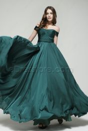Vintage Off the Shoulder Dark Green Long Prom Dresses | eDresstore