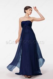 Strapless Navy Blue Prom Dresses Long with Train | eDresstore