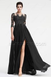 Black Long Sleeve Prom Dress with Slit | eDresstore