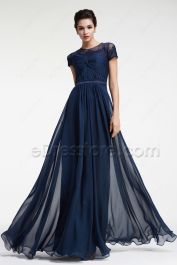 Modest Navy Blue Prom Dresses with Sleeves | eDresstore