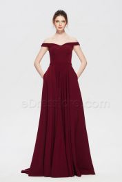 Burgundy Prom Dresses Long Off the Shoulder | eDresstore
