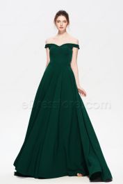 Forest Green Bridesmaid Dresses Off the Shoulder Long | eDresstore