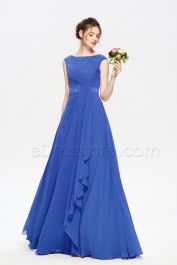 Beaded Modest Royal Blue Bridesmaid Dresses Long | eDresstore