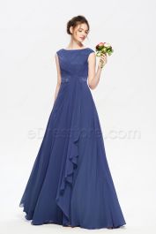 Navy Blue Modest Mother of the Bride Dresses Cap Sleeves | eDresstore