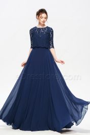 Navy Blue Modest Formal Dresses with Bolero | eDresstore