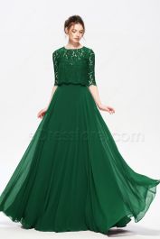 Emerald Green Modest Prom Dress with Lace Bolero | eDresstore