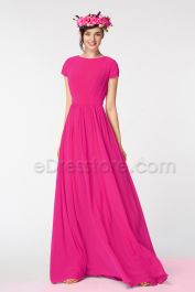 Modest LDS Hot Pink Bridesmaid Dresses | eDresstore