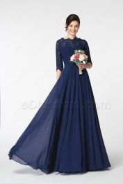 Blue modest bridesmaid dresses store