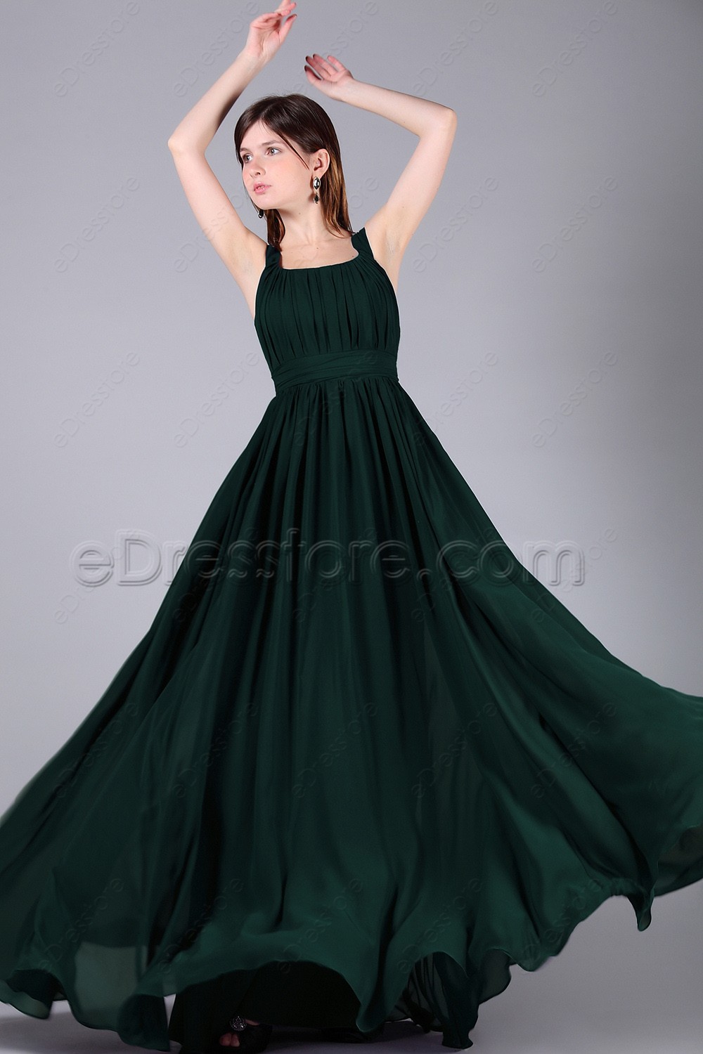 Dark Green Long Junior Prom Dresses Wide Straps