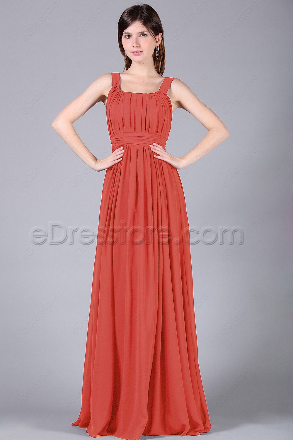 Simple Elegant Coral Long Bridesmaid Dresses Plus Size