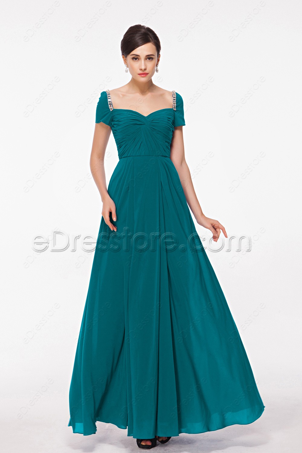 Modest Teal Prom Dresses with Sleeves