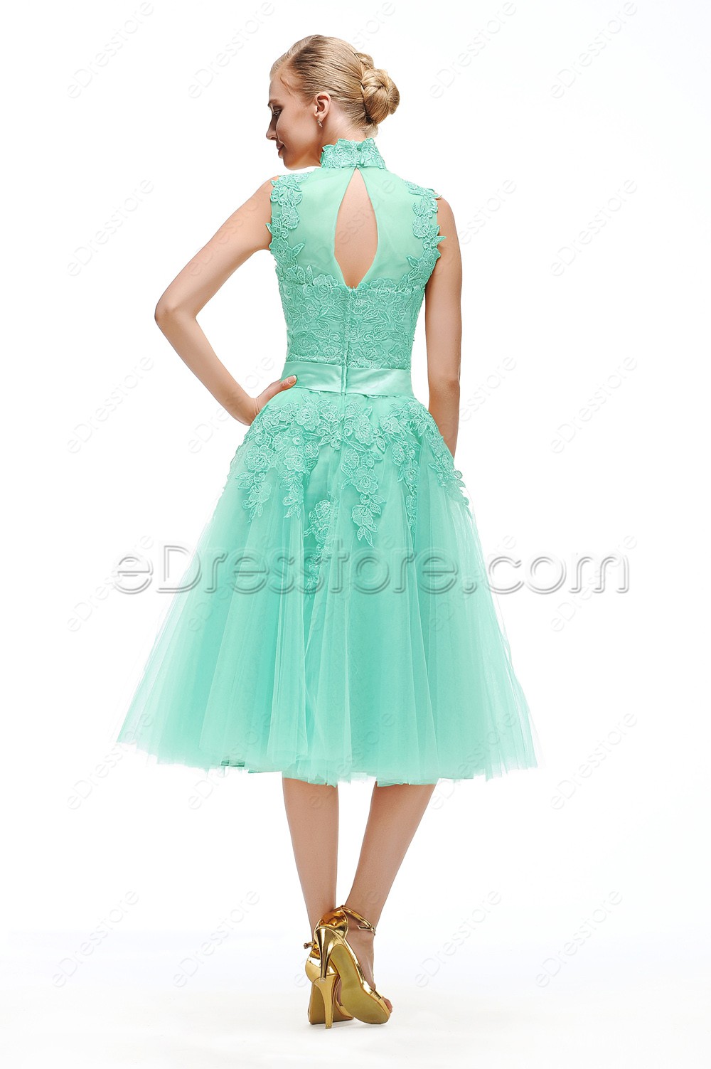 mint green tea length dress