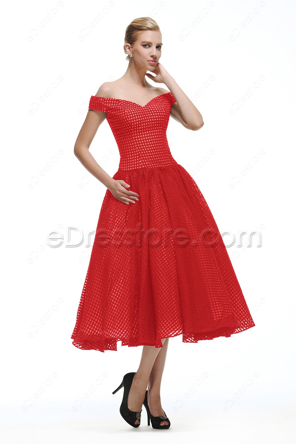 vintage-red-prom-dresses-tea-length-homecoming-dresses