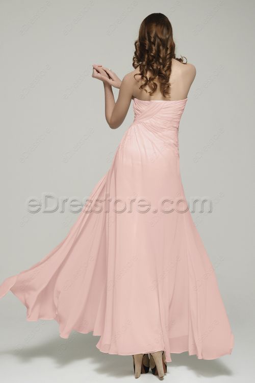 Light Pink Long Bridesmaid Dresses with Slit
