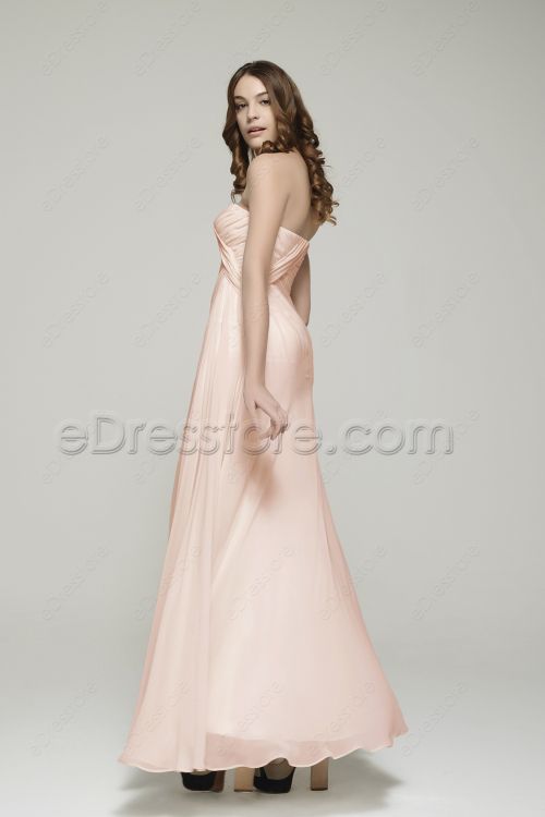 Peach Color Evening Dresses with Slit