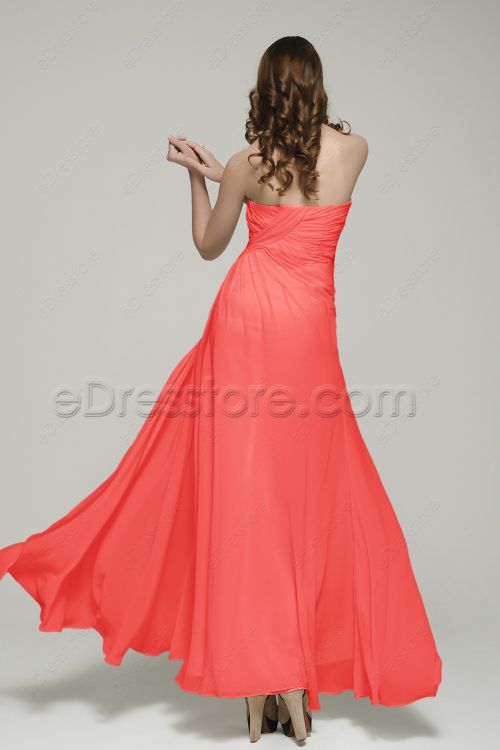 Coral Sweetheart Long Prom Dress with Slit
