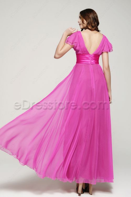 Modest Hot Pink Plus Size Formal Dress with Sleeves