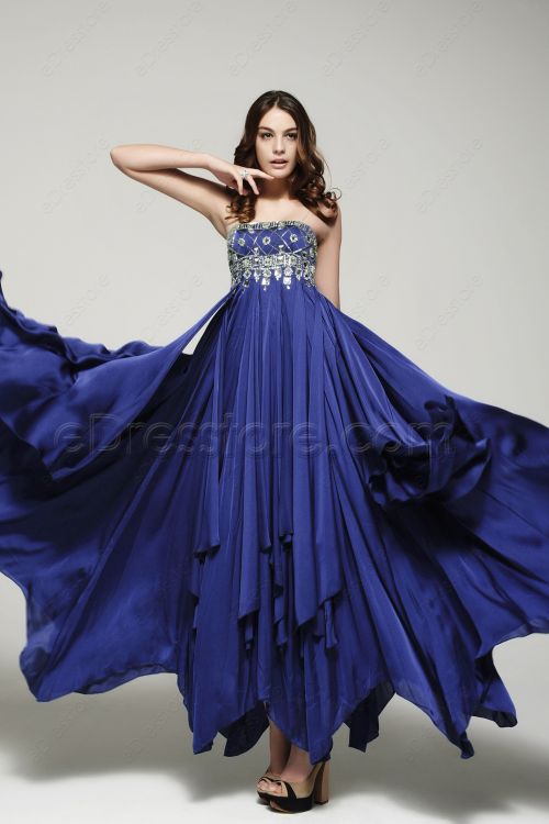 Royal Blue Beaded Evening Dresses Long