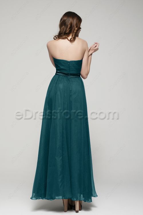 Strapless Dark Green Flowing Prom Dresses Long