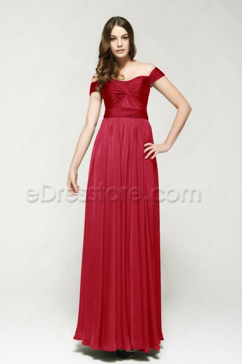 Red Off the Shoulder Vintage Prom Dresses Plus Size