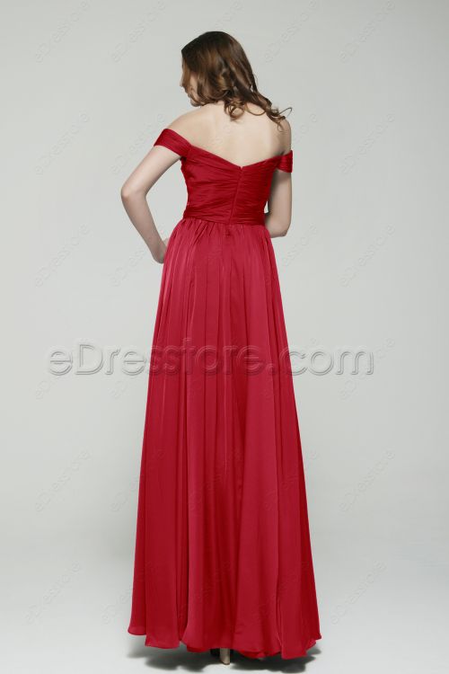 Red Off the Shoulder Vintage Prom Dresses Plus Size