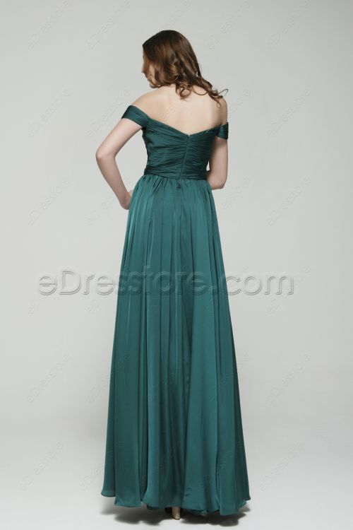 Vintage Off the Shoulder Dark Green Long Prom Dresses