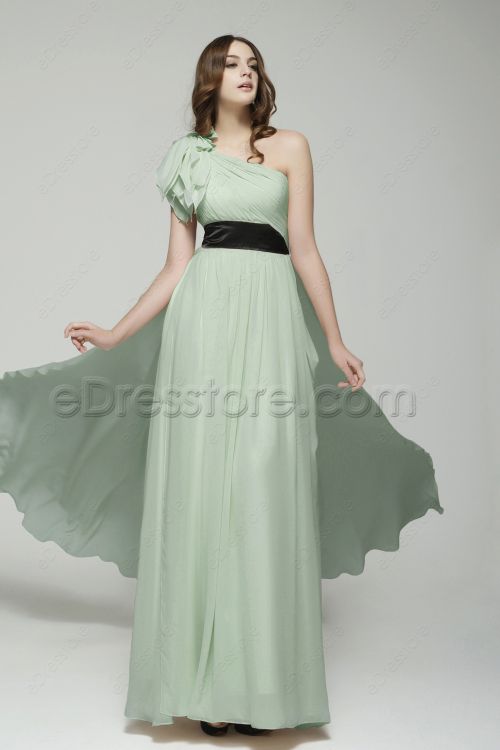 One Shoulder Pastel Green Maid of Honor Dresses