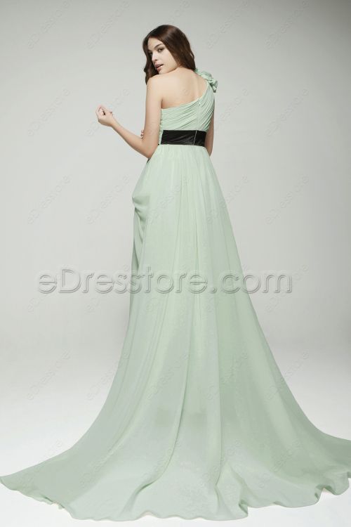 One Shoulder Pastel Green Maid of Honor Dresses