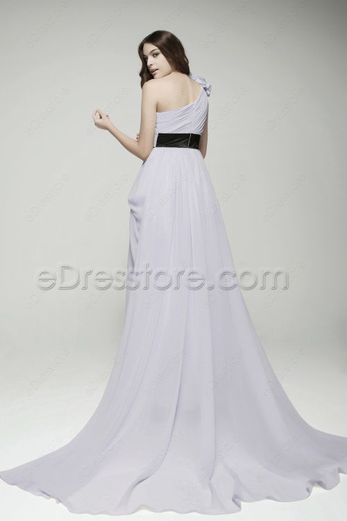 One Shoulder Light Lavender Long Prom Dresses with Train