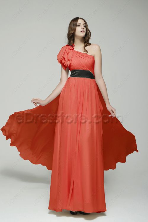 One Shoulder Coral Maid of Honor Dresses Bridesmaid Dresses