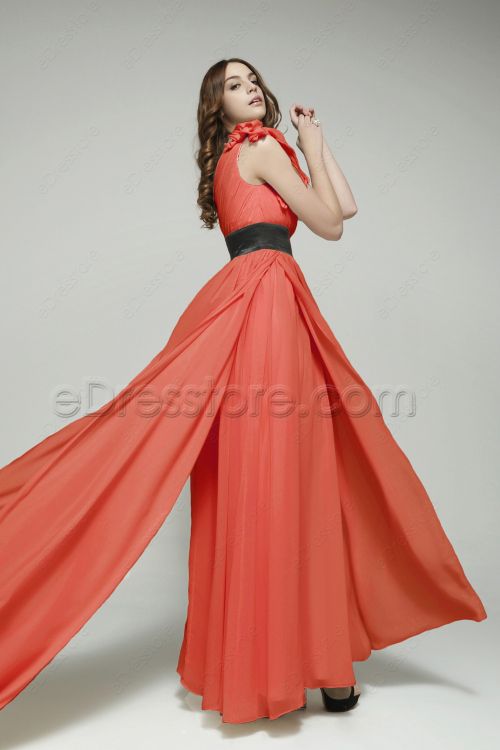 One Shoulder Coral Maid of Honor Dresses Bridesmaid Dresses