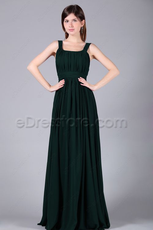 Dark Green Long Junior Prom Dresses Wide Straps