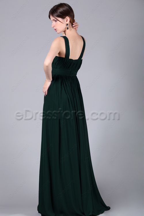 Dark Green Long Junior Prom Dresses Wide Straps