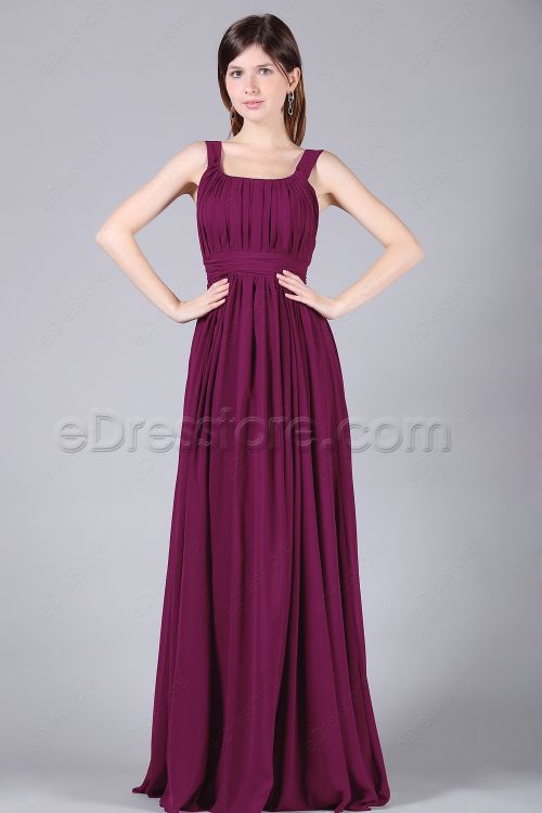 Magenta Long Bridesmaid Dresses with wide Straps
