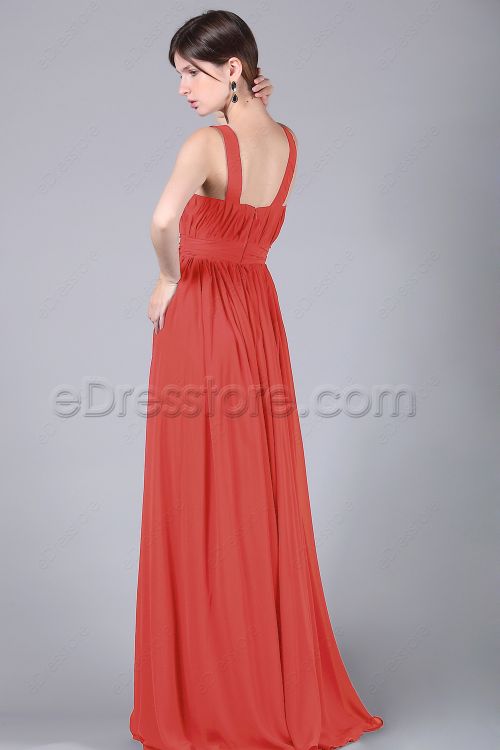 Simple Elegant Coral Long Bridesmaid Dresses Plus Size