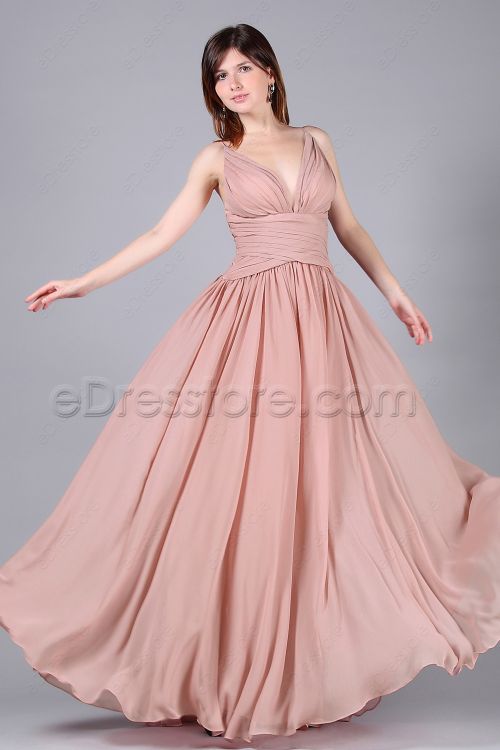 Dusty Pink Long Formal Dress Wedding Guest Dresses