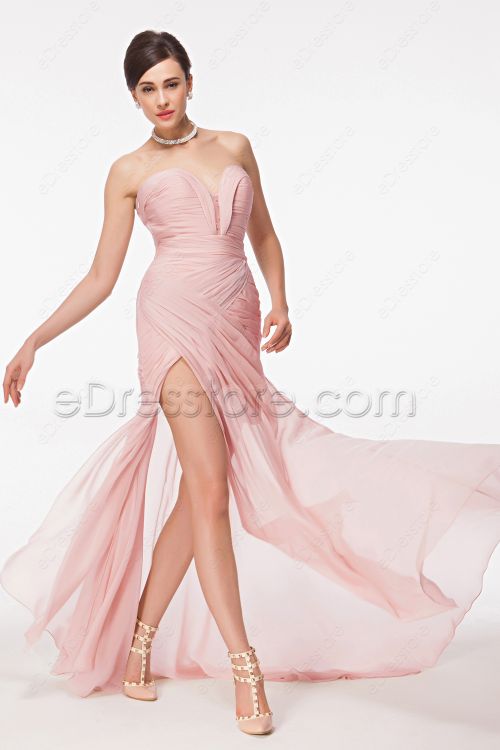 Light Pink Maid of Honor Dresses Bridesmaid Dress with Slit