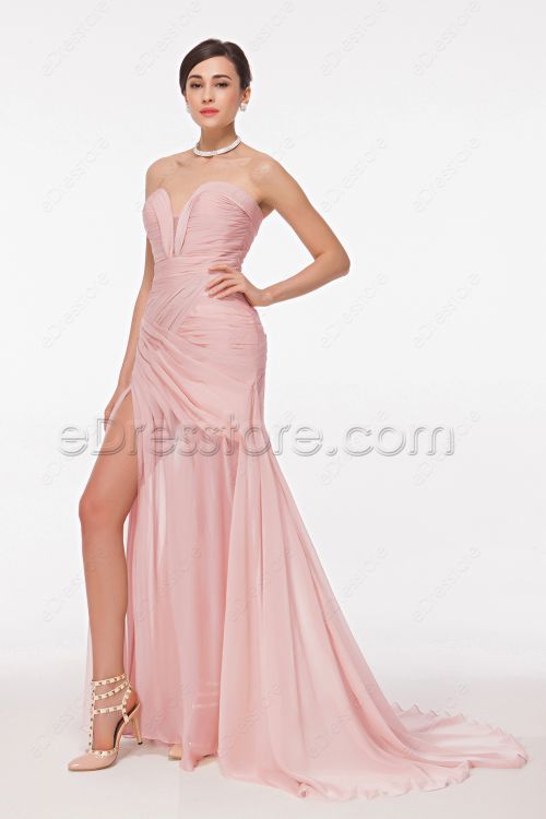 Light Pink Maid of Honor Dresses Bridesmaid Dress with Slit